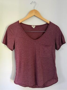 GARAGE V Neck Pocket Tee Burgundy Red